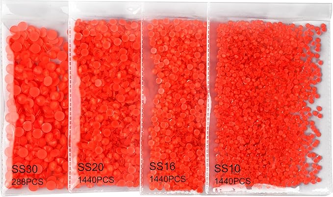 Blinginbox Flatback Rhinestones Round Gems, 1440pcs Luminous Series Glass Stones Neon Gems Non Hotfix Crystal Rhinestones for Nail Charms Crafts Clothes Tumblers,New Orange Red Neon,SS16.