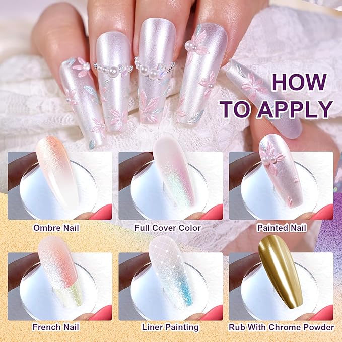 Gradient Painting Gel Set, 9 Colors Ombre Gel Nail Polish with 6 Aurora Multi-Purpose Brushes for Ombre Nails Aura Nails French Manicure Soak Off UV S Treasure of Pearl