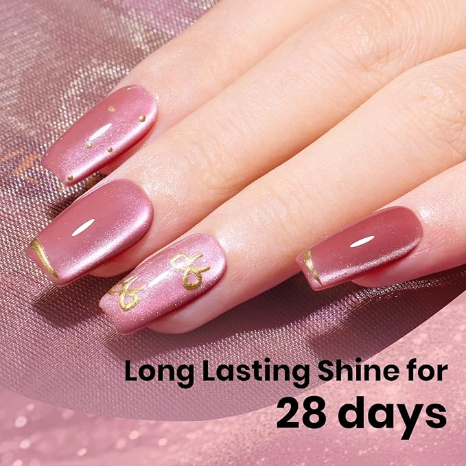 Beetles Velvet Bloom Pink Cat Eye Gel Nail Polish - 15ML Valentines Gel Polish Glitter Pink Cat Eye Gel Polish Rosa Color Magnetic Translucent Glassy Effect Soak Off UV DIY Manicure Gift for Wome