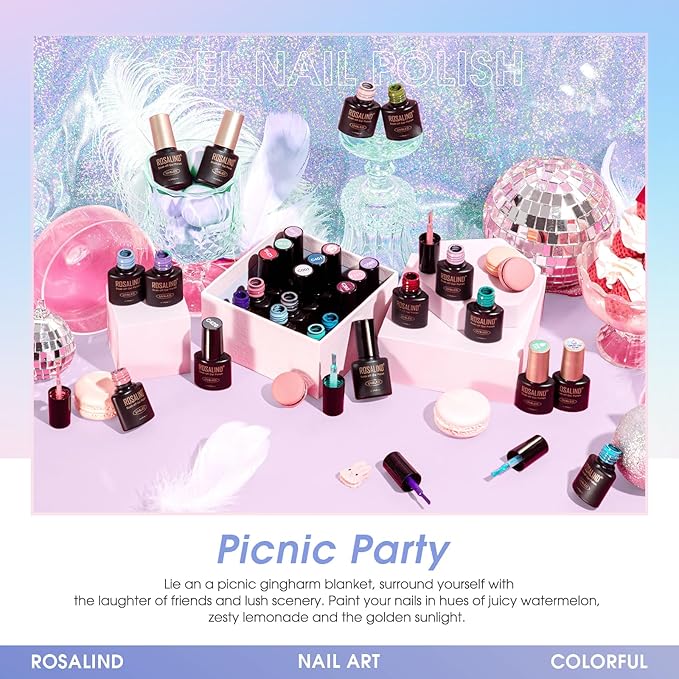 ROSALIND 80 PCS Gel Polish Set with 5PCS Top Coat and Base Coat，75 Multi-Colred u v Gel Nail Polish Kit Soak Off Nail Set for Women