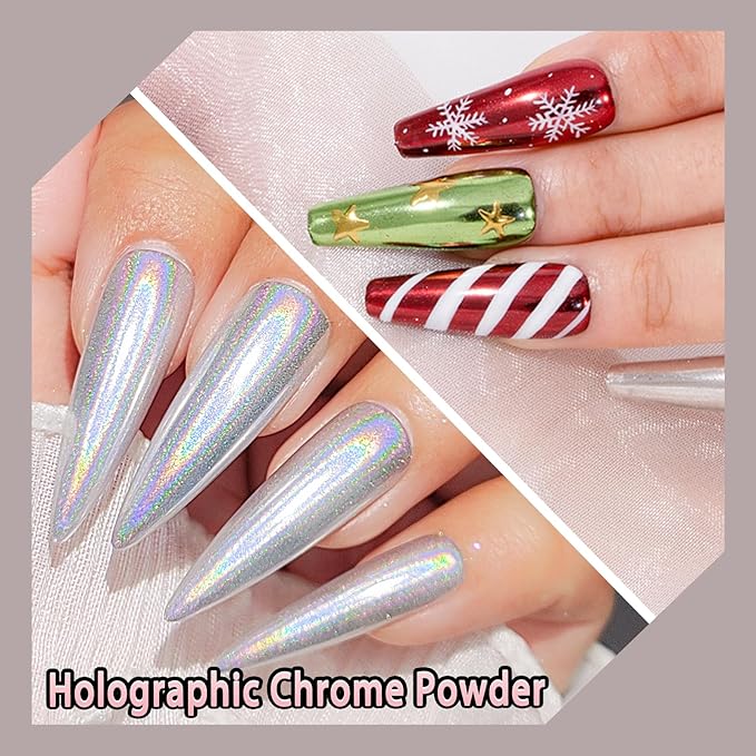 6 Colors Set 0.5g/Jar Chrome Nail Powder Holographic Metallic Mirror Effect Pigment Dust for Gel Nail Art Manicure Decoration