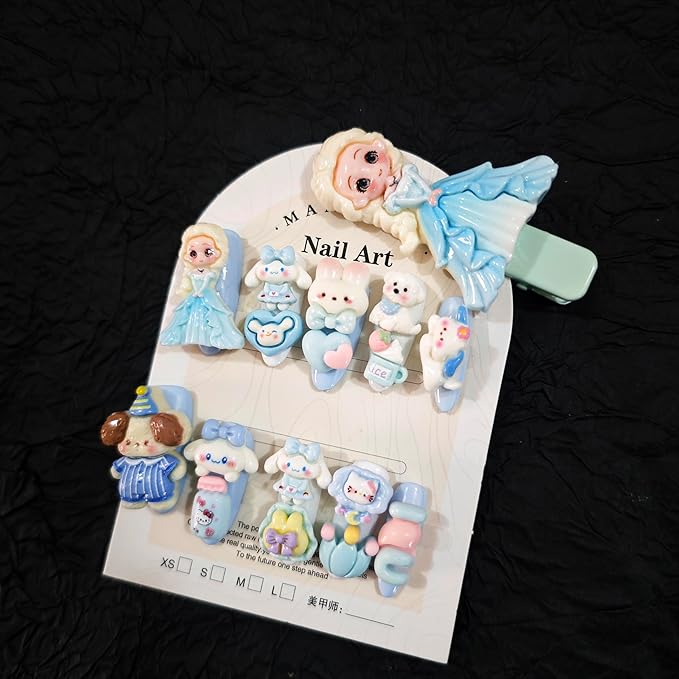 10Pcs(1Pack) Handmade Press On Nails 3D Flower Nails Cute Catoon Boop Nails for Women Party Holiday Daily Wear Size M
