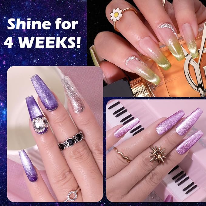 Cat Eye Gel Nail Polish Kit-12 Colors Holographic Glitter Cat Eye Gel Polish Set with Magnet Based Top Coat Romantic Galaxy Series Soak Off Uv Led Magnetic Nail Polish Nail Art Manicure DIY