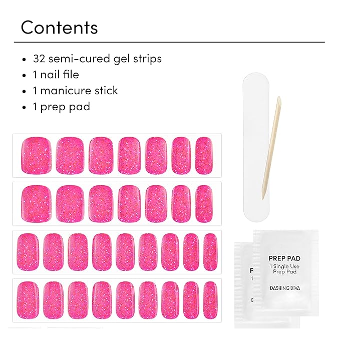 Dashing Diva Glaze Nail Strip Set - Watermelon Smoothie - Long Lasting, Chip Resistant, Semi-Cured Gel Nails - 4-Piece Manicure Kit with 32 Strips