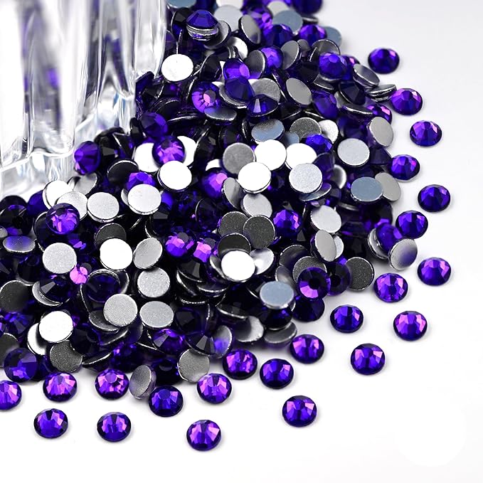 Flatback Glass Rhinestones,Bedazzler Gems 1440pcs Non Hotfix Crystal Rhinestones for Nail Charms Crafts Clothes Tumblers,Pure Purple,SS10