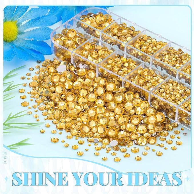6000Pcs Resin Rhinestones for Bedazzling with 3Pcs B7000 Jewelry Glue, 1 Box Golden Flatback Rhinestones for Crafting Crafts DIY, Crystals Gems for Clothing Shoes Tumblers Nail Art Makeup