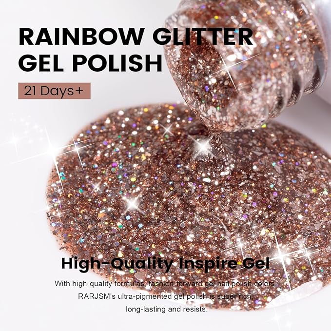 RARJSM Pink Glitter Gel Nail Polish Metallic Pink Diamond Gel Polish Sparkly Chunky Iridescent Rainbow Platinum Pigments Nail Gelpolish Soak off L e d U V Curing Required for Nail Art Salon Manicure