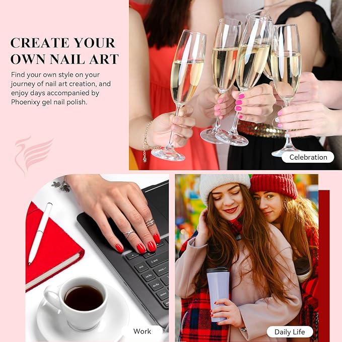 Phoenixy Gel Nail Polish 30 PCS Gel Nail Polish Set Dark Color Collection Manicure Set for Women Matte Silver Gold Glitter Top Coat Gifts for Women - PCB9042