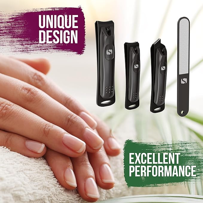 Suvorna Nail Clipper Set with Fingernail Cleaner for Under Nails - Large Nail Cutters for Thick Toenails, Edgy Nail Clipper and Nail File - Nail Clippers for Men and Nail Clippers for Women