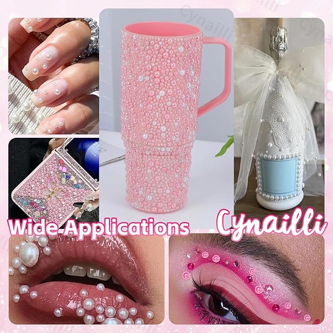 15 Grids Pearls and Resin Rhinestones for Crafting, Pink Colors White Bedazzling Gems Kit, Jelly Resin Rhinestones for Nails Face Eyes Makeup Crafts DIY Tumblers Bottles