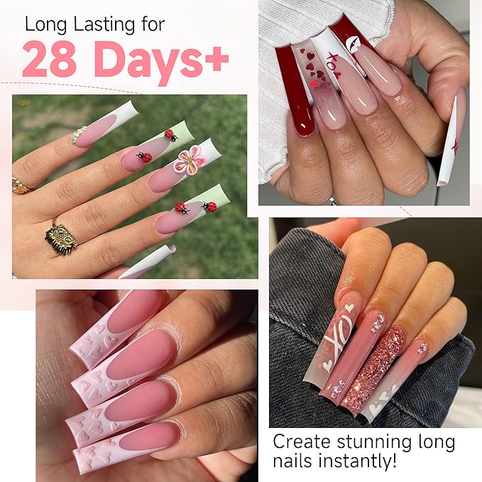 UNA GELLA Extra Long Tapered Sqaure Nail Tips Full Cover 504pcs No C Curve Clear Gel Nail Tips XXL Long Straight Nails Tips Acrylic Nails Square Gel Nails for DIY Nail Art 12 Sizes