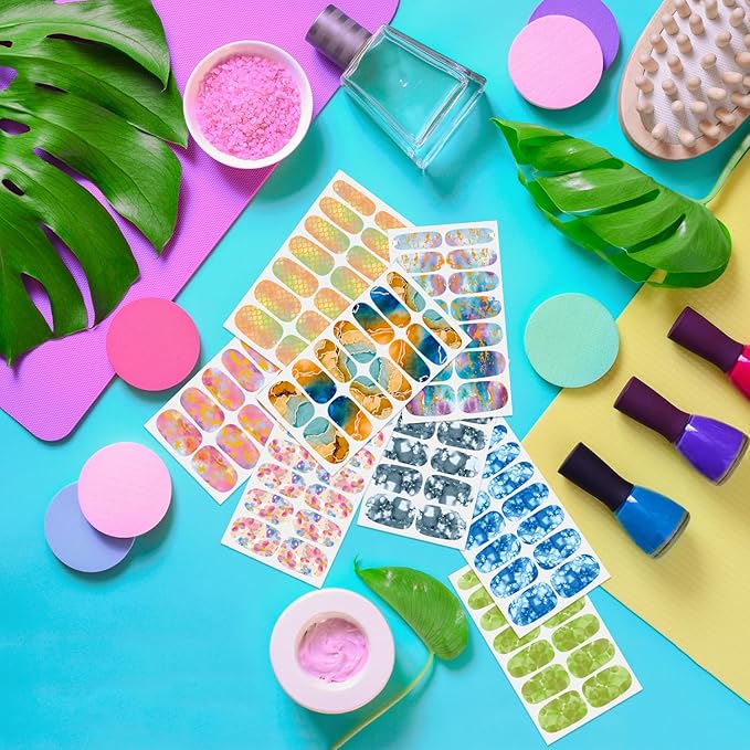 DANNEASY 20 Sheets Color Blending Nail Polish Stickers Full Nail Wraps for Women Marble Fingernails Wrap Self Adhesive Nail Polish Strips Gel Nail Strips with File, Cuticle Stick