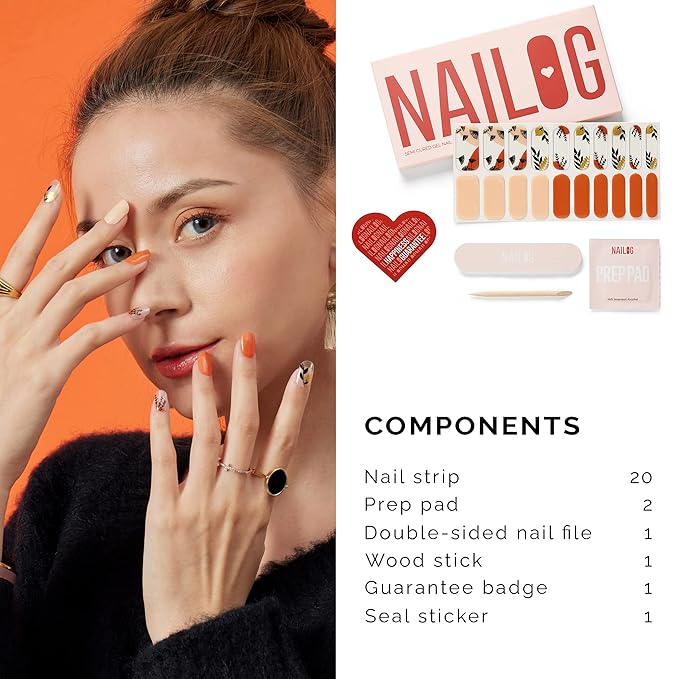 NAILOG Semi Cured Gel Nail Strips, Extra Long Nail Polish Strips (20 Peices), Long Lasting Semi Cured Nail Stickers with Soft Glossy Gel Finish, Dandelion