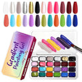 Gradient Painting Gel, 24 Bright Glitter Gold&Silver Black&White Pearlescent Colors Ombre Gel Nail Polish for Light Pigment Pat Nail Gel Kit French Manicure No-wipe DIY Nail Art Soak of UV A