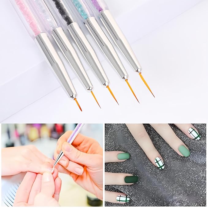5 Double-Ended Acrylic Nail Brushes & 3 Liner Pens, 5/7/10/12/15 Nail Tracing & Dotting Brushes, Thin Detail Precision Drawing Brushes for Gel Polish(8pcs)