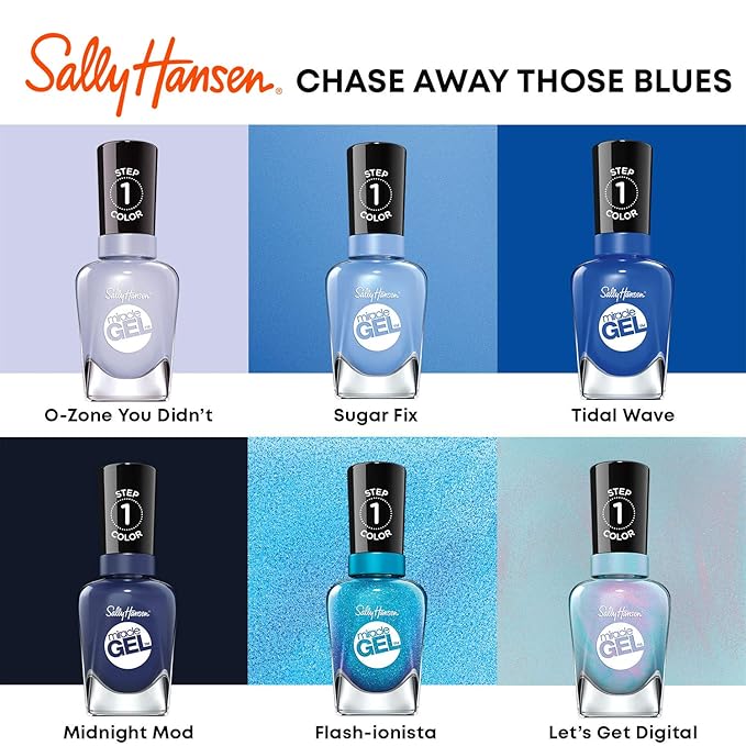 Sally Hansen Miracle Gel Salon Quality Nail Polish | Gel-Like Formula, Two-Step System, No UV Light Needed, Long Lasting | Semi-Opaque, Glossy | 646 Blues Cruise | Ocean Blue Nail Polish