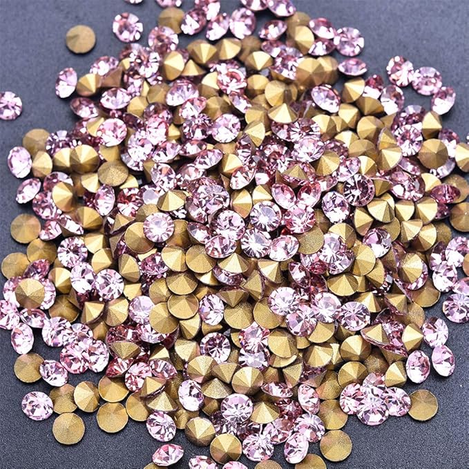 1440pcs Rhinestones Round Point Back Crystal Gem Glass Diamante Rhinestones Nail Art Decoration Jewelry Finding Beads Craft Gems (Pink, 1.5mm)