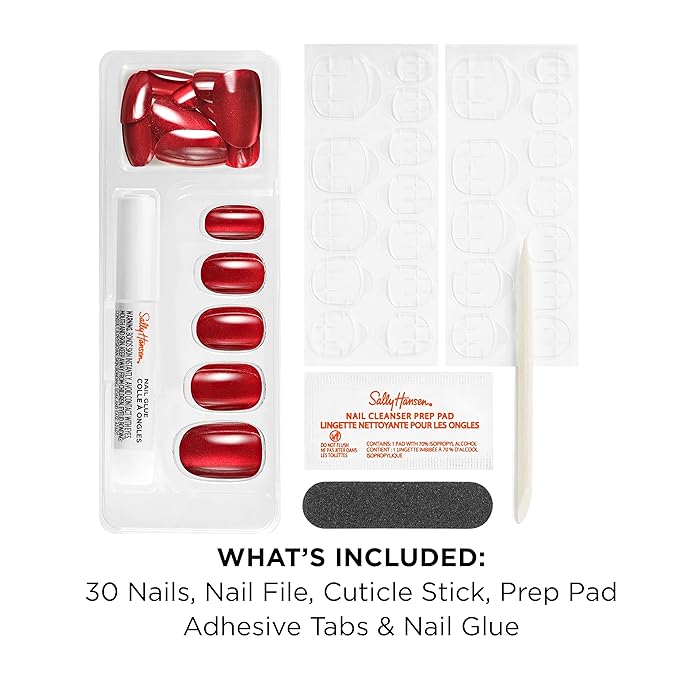 Sally Hansen Salon Effects Perfect Press-On Short'Ease Nails | Oval Shape | Easy to Apply, Non-Damaging, Natural Look Vitamin E & B5 | 30 Nails, Nail Glue, Adhesive Tabs, File| Short Queen