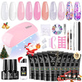 Poly Nail Gel Kit with 10 Colors (15g Each), All-in-One Acrylic Nail Kit with Mini UV Lamp, Slip Solution, Base & Top Coats, Nail Extension Gel Set with Tools, Beginner Friendly Christmas Gift Set