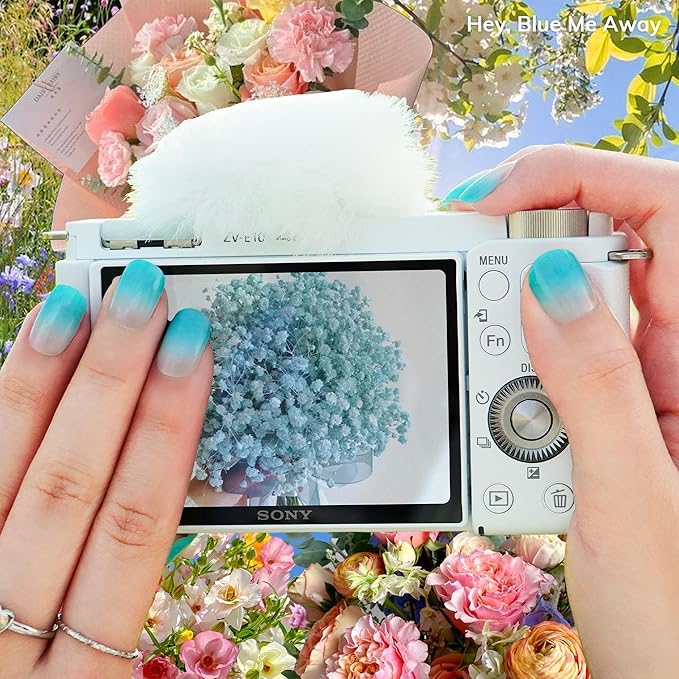 Heyhae Semi Cured Gel Nail Strips | No LED Lamp Needed | Ombre, Blue, Spring | Easy Apply & Remove, Salon Quality | Includes 28 Strips, 1 Prep Pads, Nail File & Wooden stick - Hey, Blue Me Away
