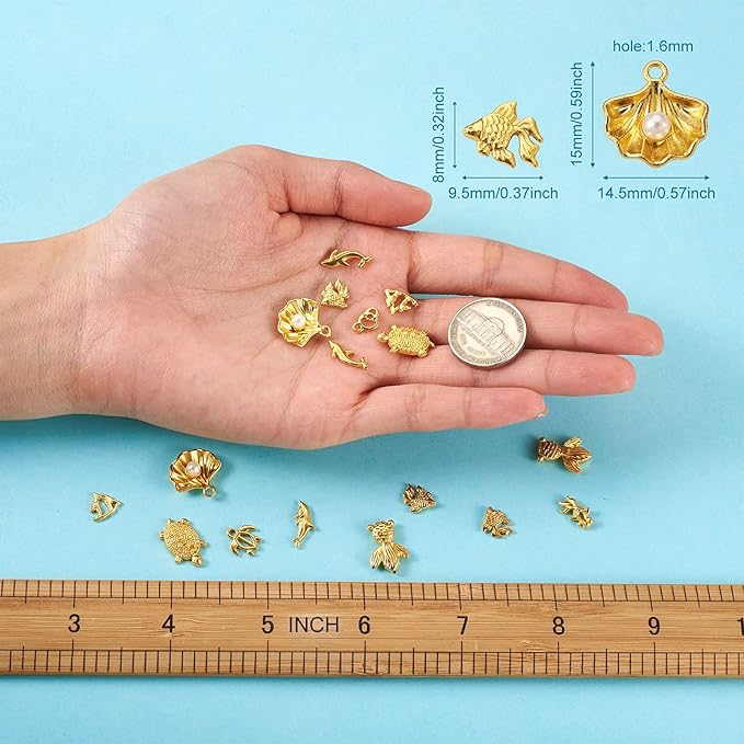 Pandahall 100Pcs Small Alloy Resin Fillers Supplies Ocean Theme Tortoise Fish Dolphin Goldfish Filling Accessories for Resin Jewelry Making