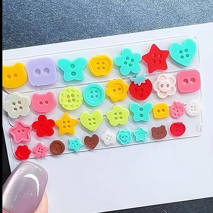 3D Buttons Gel Nail Art Mold Silicone Tools Nails Women DIY Manicure Design Multiple Shapes Button Small Model Resin Buckle Gel Molds for Accessories Supplies