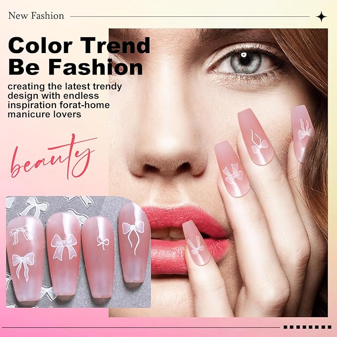 12 Sheets Bow Nail Sticker 3D Embossed Self-Adhesive Color Bow Art Nails Decals 5D Design Stickers Supplies for Women Girls Manicure Decoration 931-12