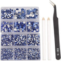 NCB 8000pcs Non Hotfix Rhinestones 10 Sizes Flatback Crystal Glass Rhinestones with Tweezers and Picking Pen for Nail Art Clothes Bags Phone Decorations Crafts DIY (005 Lt. Sapphire Mix SS3-SS30)
