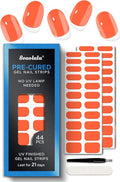 Real Gel Nail Strips (No UV Light Needed) - 44Pcs Salon Quality Nail Stickers - Long Lasting Polish Wraps for Women, Easy Apply & Remove (Crimson Tip Orange)
