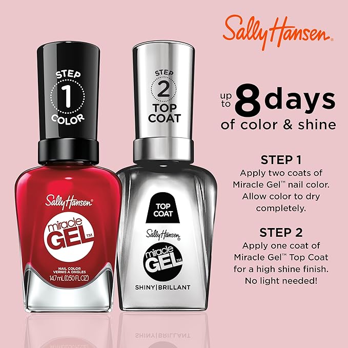 Sally Hansen Miracle Gel Salon Quality Nail Polish | Gel-Like Formula, Two-Step System, No UV Light Needed, Long Lasting | Opaque, Glossy | 449 Rhapsody Red | Classic Red Nail Color