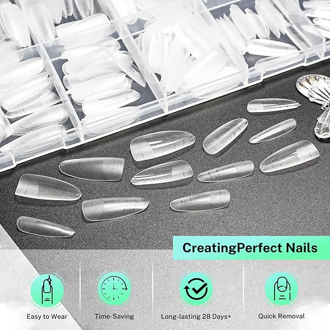 JODSONE Square Nail Tips Full Cover Gel Nails 12 Sizes 360Pcs No Curve Extra Long Straight Curved Fake Tapered for Salon Design DIY at Home