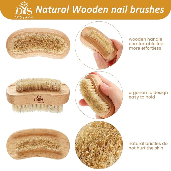 Wooden Finger Nail Brush to Clean Nails, Nail Scrubber for Men Kids Women, Fingernail Brushes for Cleaning Toenails Hand Foot Nail, Natural Boar & Sisal Bristle Two-sided Non-slip Manicure Pedicure