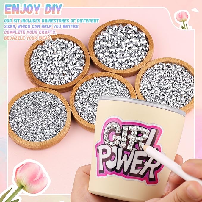 25000Pcs Silver Rhinestones for Bedazzling with B7000 Jewelry Glue, Non Hotfix Flatback Gems, Crystal Resin Rhinestones for Crafting Crafts Clothing Tumblers Mugs Shoes Fabric Decor Nail Art