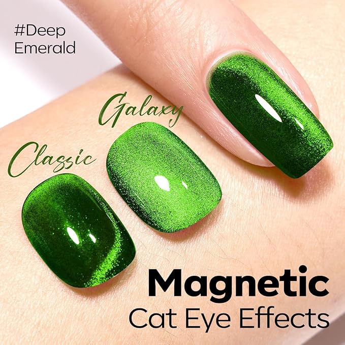 modelones Cat Eye Gel Nail Polish Green Gel Polish Jelly Glass with Magnet Holographic Glitter Shimmer Translucent Sheer Color Magnetic valentine Nail Polish Top Coat Salon DIY at Home 15 ML