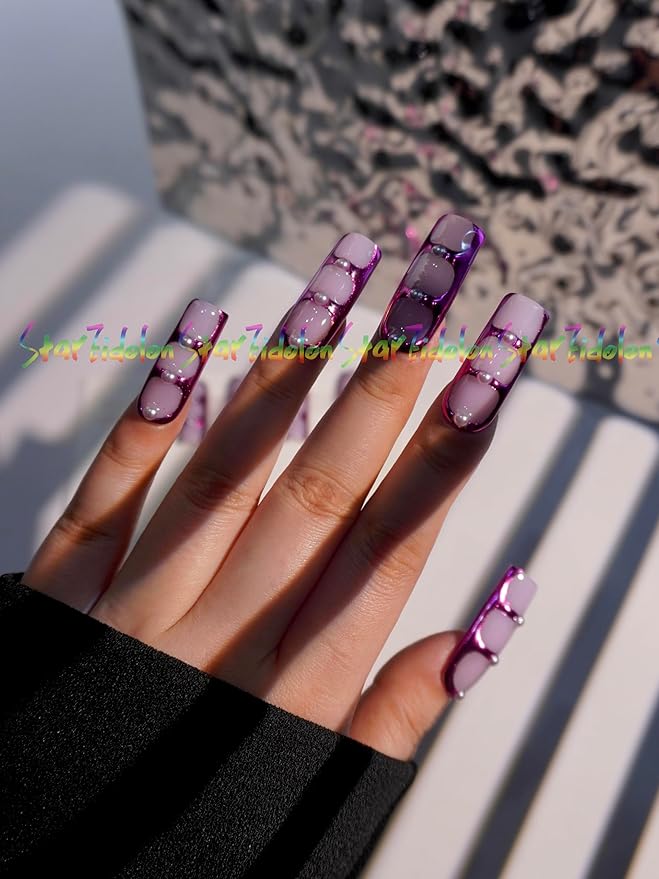 HAND-PAINTED White Press Ons Neon Small Press on Nails Long French Press on Nails Coffin Medium Short Nail art Fake Nail Art Kit with 7g Glue on Nails Handmade Almond Square Nails (TJ-7, X-Small)