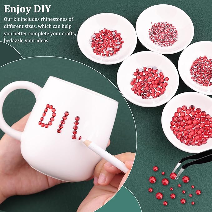 Resin Rhinestones for Crafting with B7000 Jewelry Glue, 2 Boxes Red Flatback Crystals with 3Pcs 10ml Glue for Bedazzling Crafts DIY Nail Art Makeup，Non Hotfix Gems for Clothing Shoes