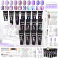 SAVILAND Hema-Free Poly Gel Nail Kit for Starter: 15 Colors Poly Gel for 28 Day Long-Lasting, Purple Cat Eye Duochrome Nail Extension Kit with Slip Solution U V Lamp, Suitable for Dance Party Nail Art