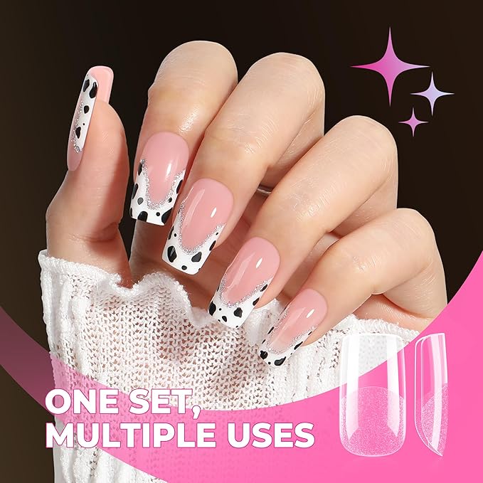 UNA GELLA Nail Tips Medium Square 510Pcs 15 Sizes - No File Needed Pre-Buffed Square Soft Gel Fake Nail Tips Clear Full Cover False Nails Soak Off Acrylic Nail Extensions for DIY Nail Art Salon