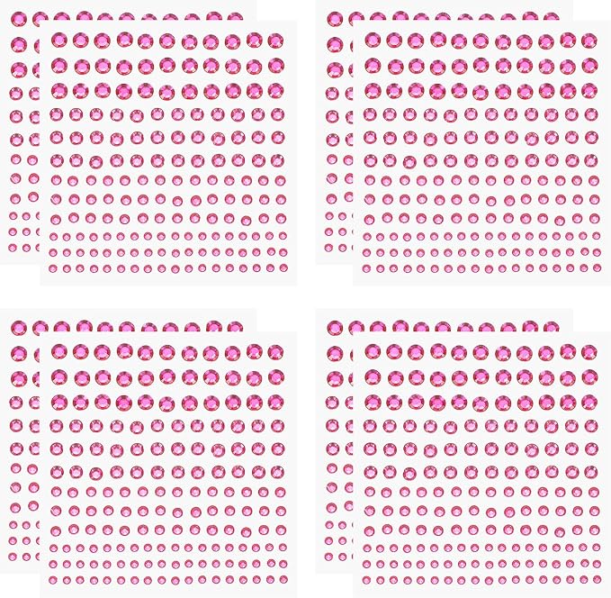 PATIKIL 1320 Pcs Acrylic Gem Sticker, 4 Size 3/4/5/6mm Self Adhesive Rhinestones Face Gem Stones Bling Jewelry for Nail Art Craft Clothes DIY Makeup Decoration Party, Pink Red