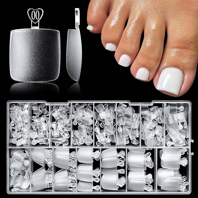 LoveOurHome 320pc Fake Toenails Tip Soft Gel Toe Nail Tips Clear Press on Toenails Short Square Fake Nail for Toes, 16 Sizes Feet False Toenail Clear Toes Nail Tips for Gel/Acrylic Toenail Extension