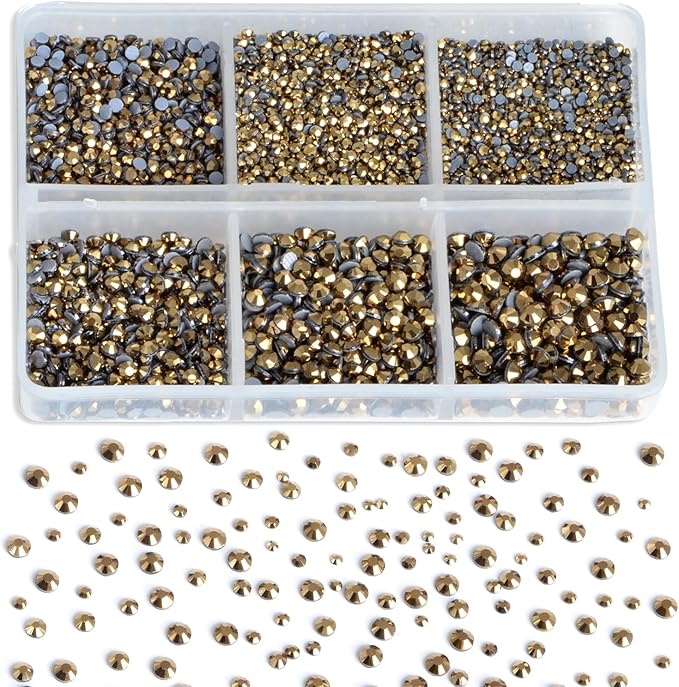 8000pcs Hotfix Rhinestones Flatback,Rhinestones for Crafts Clothes Mixed 6 Sizes, Hotfix Crystals with Wax Pencil Kit, SS3-SS12,Aurum