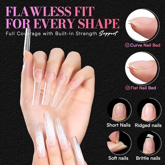 Makartt XL Tapered Square Nail Tips with Alignment Guides, Half Cover Fake Nails, Natural C Curve, Matte Clear Straight Nails for Extension, Nail Art Design Manicure Salon Home DIY, 240pcs 12 Sizes