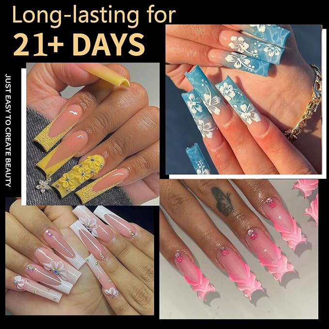 Long Square Nail Tips, 240Pcs Half Cover Soft Gel Nail Tips Pre-shaped 3XL Straight Shape Clear Acrylic False Nail Fake Nail Extension Press On for Salon Home DIY 12 Sizes