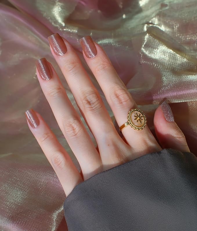 Nail Polish Strips (No UV Lamp Needed) - 22 Pcs Salon Quality Gel Nail Stickers - Long Lasting Wraps (Pink Gold Veil)