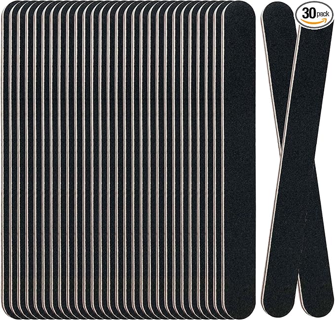 30 Pack Professional Emery Boards - 100/180 Grit Nail File Pack for Acrylic and Natural Nails, Black