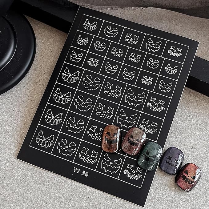 Halloween Nail Stickers Airbrush Stencils Stickers for Nail Art with Skull Ghost Witch Bat Pumpkin Grimace Designs Supplies Design Nail Guide for Manicure Nails Decoration 6 Sheets