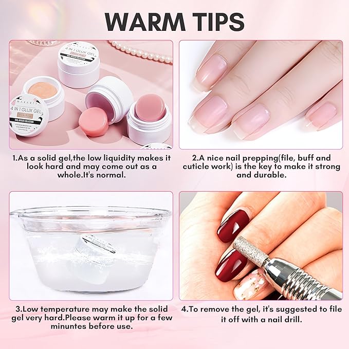 Makartt 3D Nail Gel Art Kit: 4 Colors 3D Sculpting DIY Manicure Solid Gel Builder Clear and Shimmers for Extension, Molding Adhesive Glue Rhinestone Hard Gels No Wipe Chrome DIY Salon Home