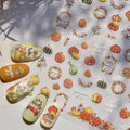 Pumpkin Nail Stickers Fall 3D Self-Adhesive Garland Nail Art Stickers Flower Nail Decals 5D Embossed Green Pumpkin Nails Designs Thanksgiving Nail Sticker for Women Girls Manicure 1 Sheet