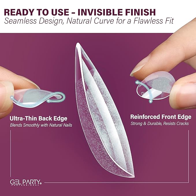 GELPARTY Soft Gel Nail Tips Short Almond - 240Pcs Pre-Buffed Matte Full Cover Tips - Natural Look, No Filing Needed, Soak Off Gel Extension System - Clear False Nails (12 Sizes)