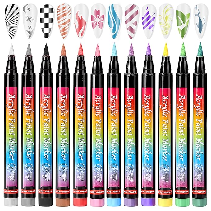Nail Art Pens Set 12 Colors Nail Polish Pens Nail Art Markers Acrylic Paint Quick Drying Nail Art Pen DIY Nail Design Painting Drawing Kit